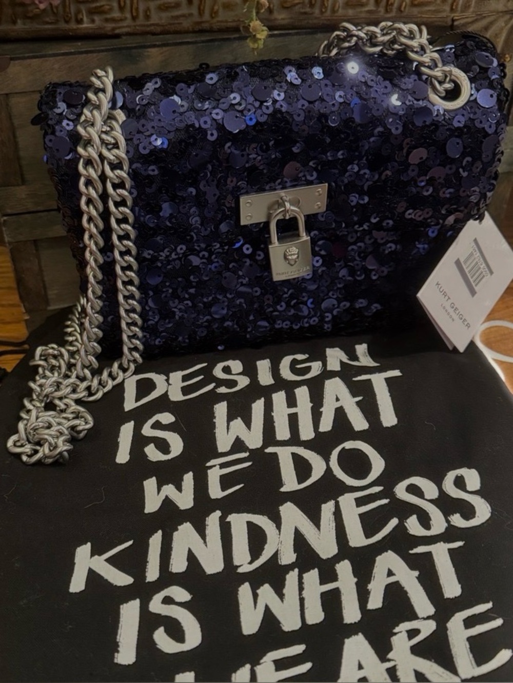 Kurt Geiger The Brixton Blue Sequin Shoulder Bag NWT